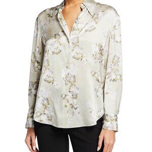 Vince Hazy Blossom Silk Blouse Cream Green Size Large